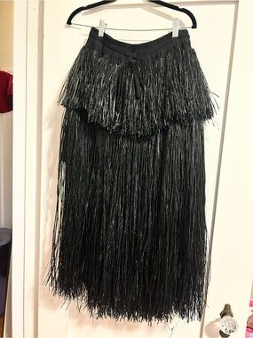 Black Chi Raffia Midi Skirt - Monochrome